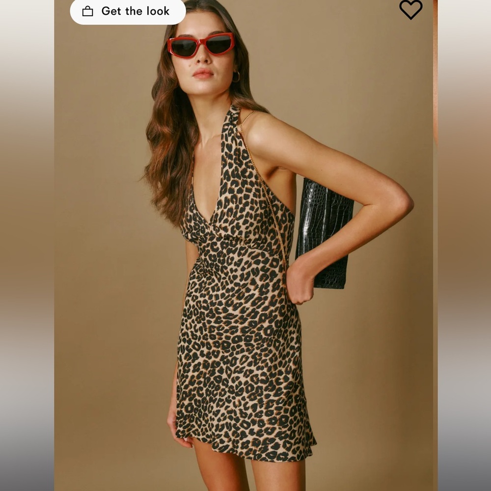 Reformation Leopard Halter Mini Dress — Tan and Black